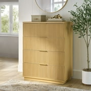 Better Homes & Gardens Lillian 4 Drawer Dresser, Fluted Vertical Chest of Drawers for Bedroom Living Room,Natural Pine