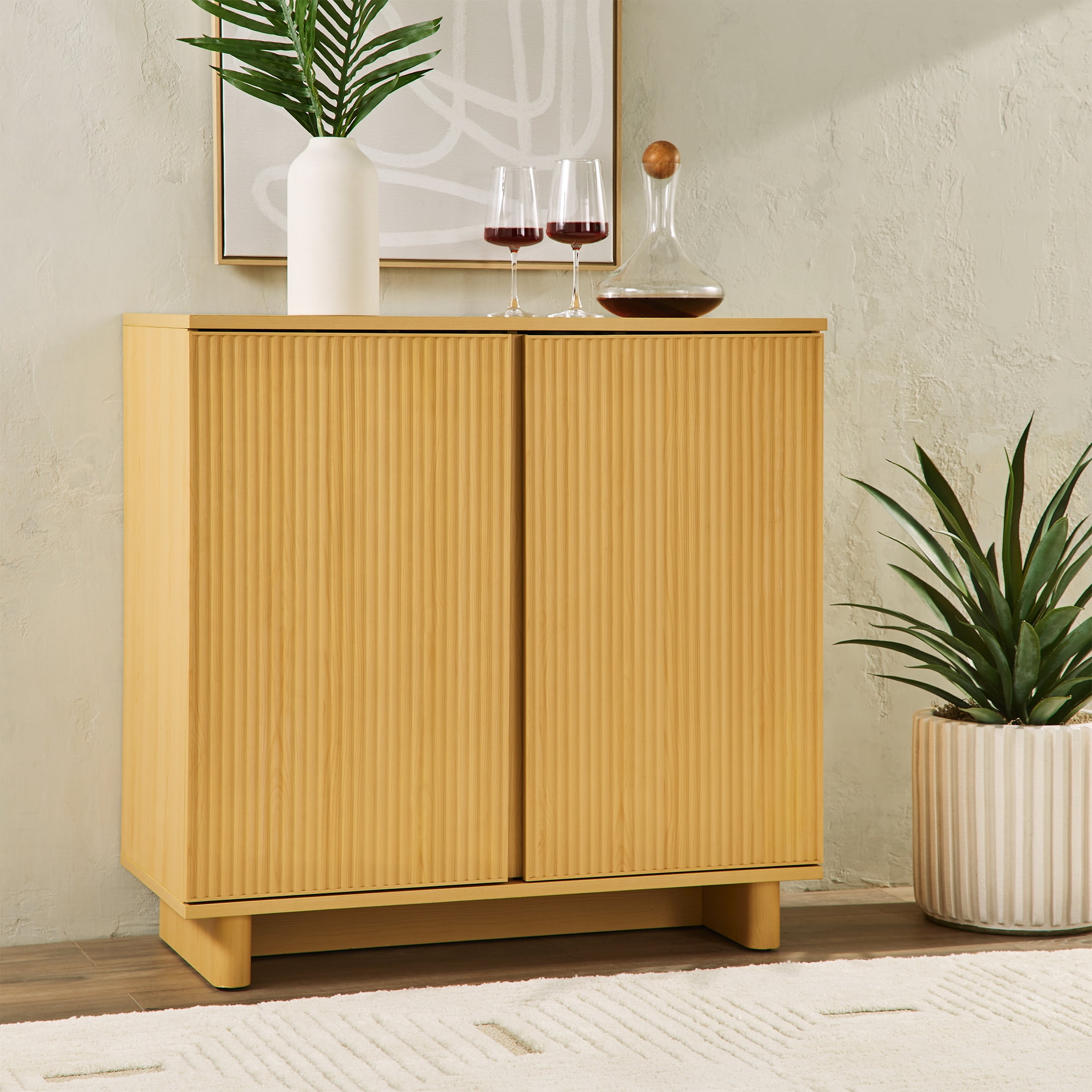 Better Homes & Gardens Lillian Fluted Bar Cabinet, Natural Pine