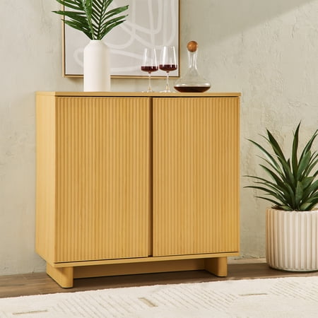 Better Homes & Gardens Lillian Fluted Bar Cabinet with Storage, Natural Pine Finish