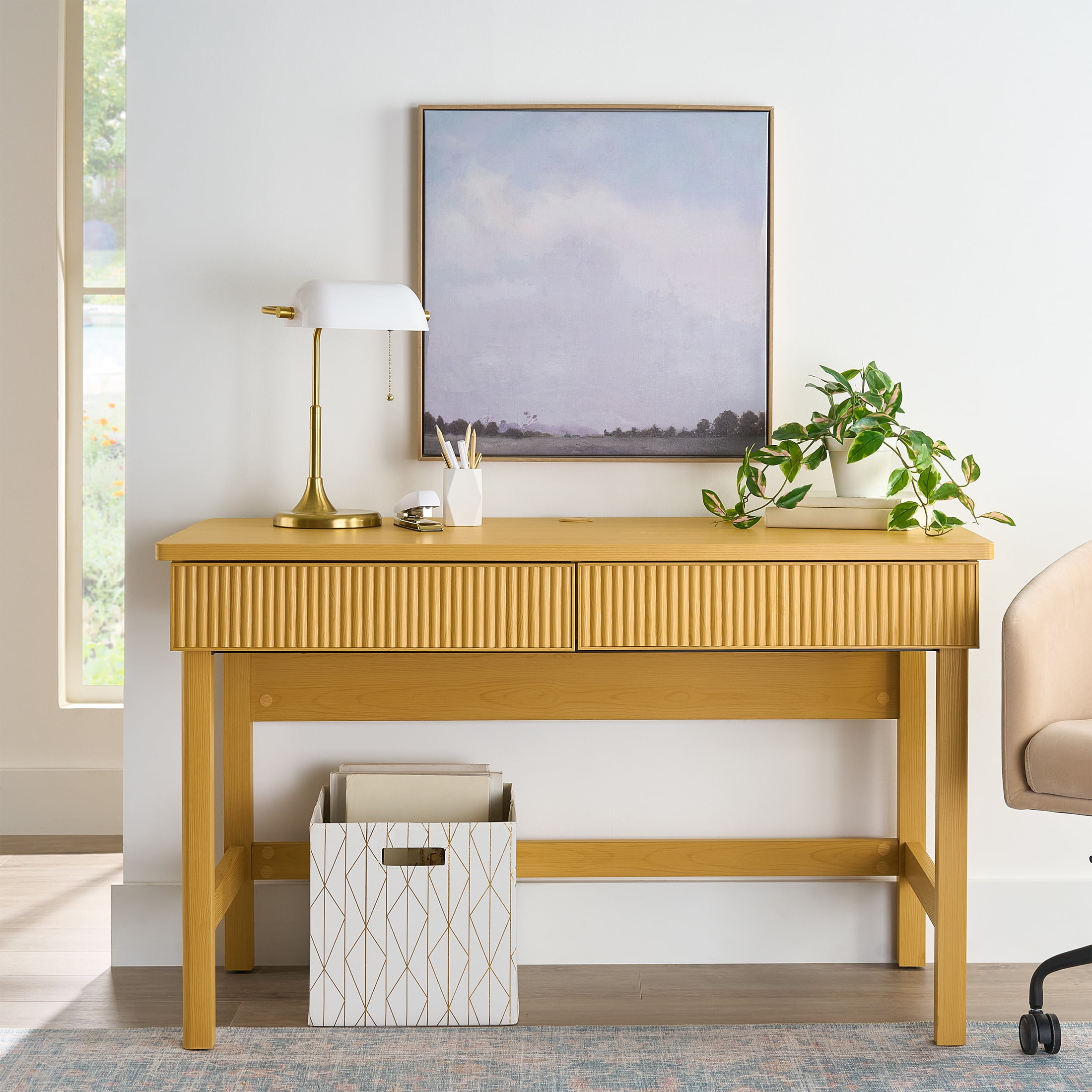 Better Homes & Gardens Lillian Fluted Desk, Natural Pine Finish