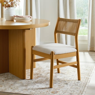 Better Homes & Gardens Lillian Fluted Dining Chairs 2 Pack, Pine and Cream