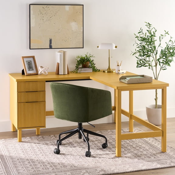 Better Homes & Gardens Lillian Fluted L-Shape Desk, Natural Pine Finish