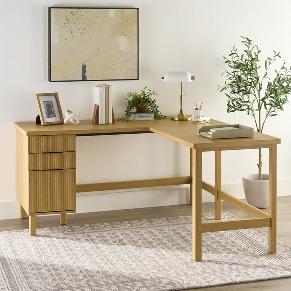 Better Homes & Gardens Lillian Fluted L-Shape Desk, Natural Pine Finish