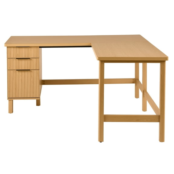 Better Homes & Gardens Lillian Fluted L-Shape Desk, Natural Pine Finish