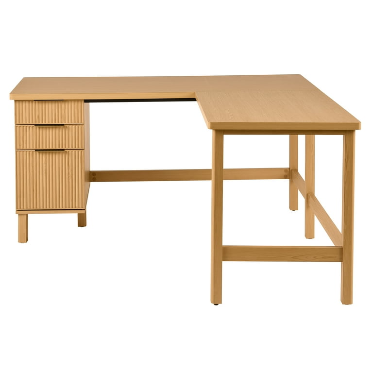 Better Homes & Gardens Lillian Fluted L-Shape Desk, Natural Pine