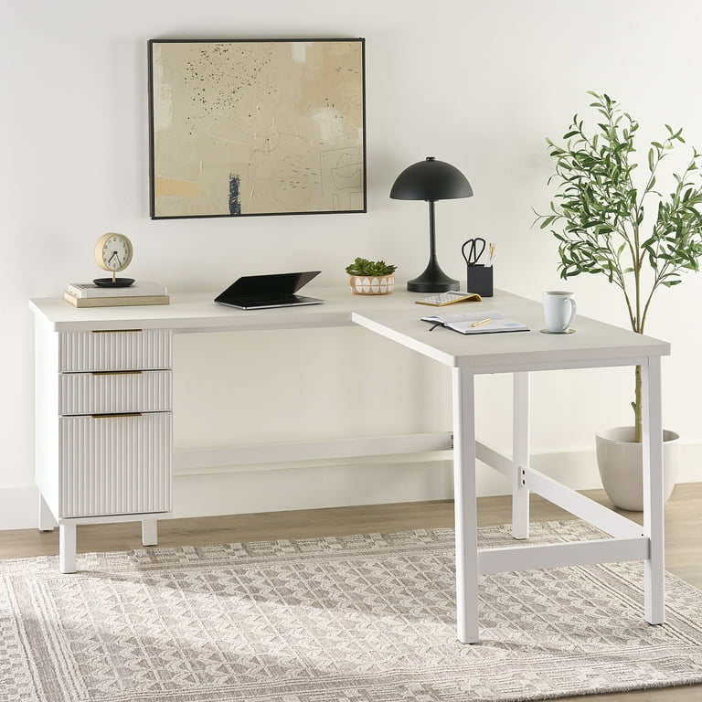 Better Homes Gardens Lillian Fluted L Shape Desk for Home Office White