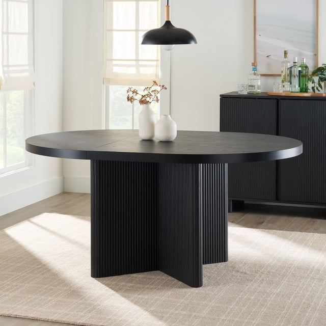 Better Homes & Gardens Lillian Fluted Round Expandable Dining Table, Black Wood Finish - Walmart.com