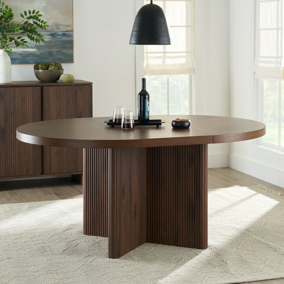 Better Homes & Gardens Lillian Fluted Round Expandable Dining Table, Walnut Finish