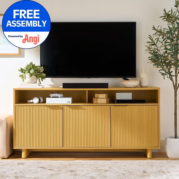 Better Homes & Gardens Lillian Fluted TV Stand for TVs up to 70", Natural Pine Finish
