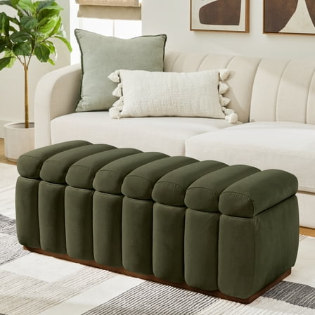 Better Homes & Gardens 47.24" Lillian Channel Tufted Bench, Olive Velvet