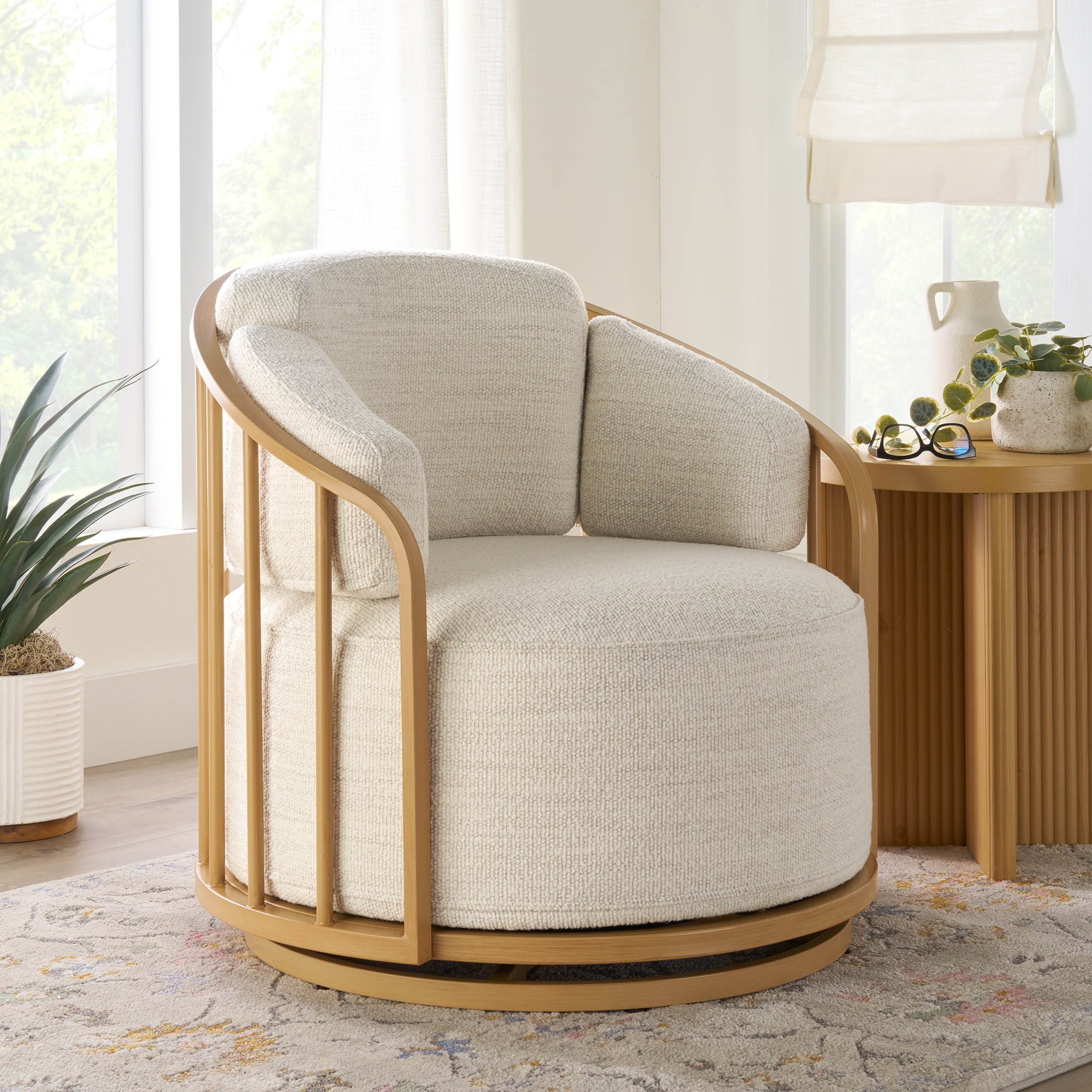 Better Homes & Gardens Lillian Swivel Birdcage Accent Chair, Cream Boucle