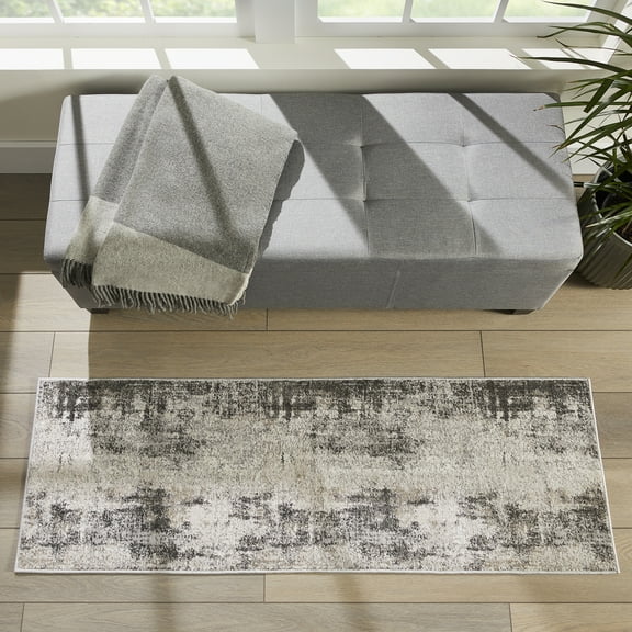 Better Homes & Gardens Living Room Tufted Abstract Indoor Runner Rug, Gray, 20" x 60"