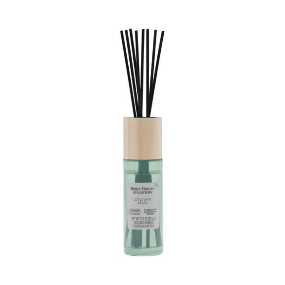 Better Homes and Gardens Lotus and Pearl Scented Reed Diffuser 3 Fl Oz (90mL) With 8 Synthetic Reeds.