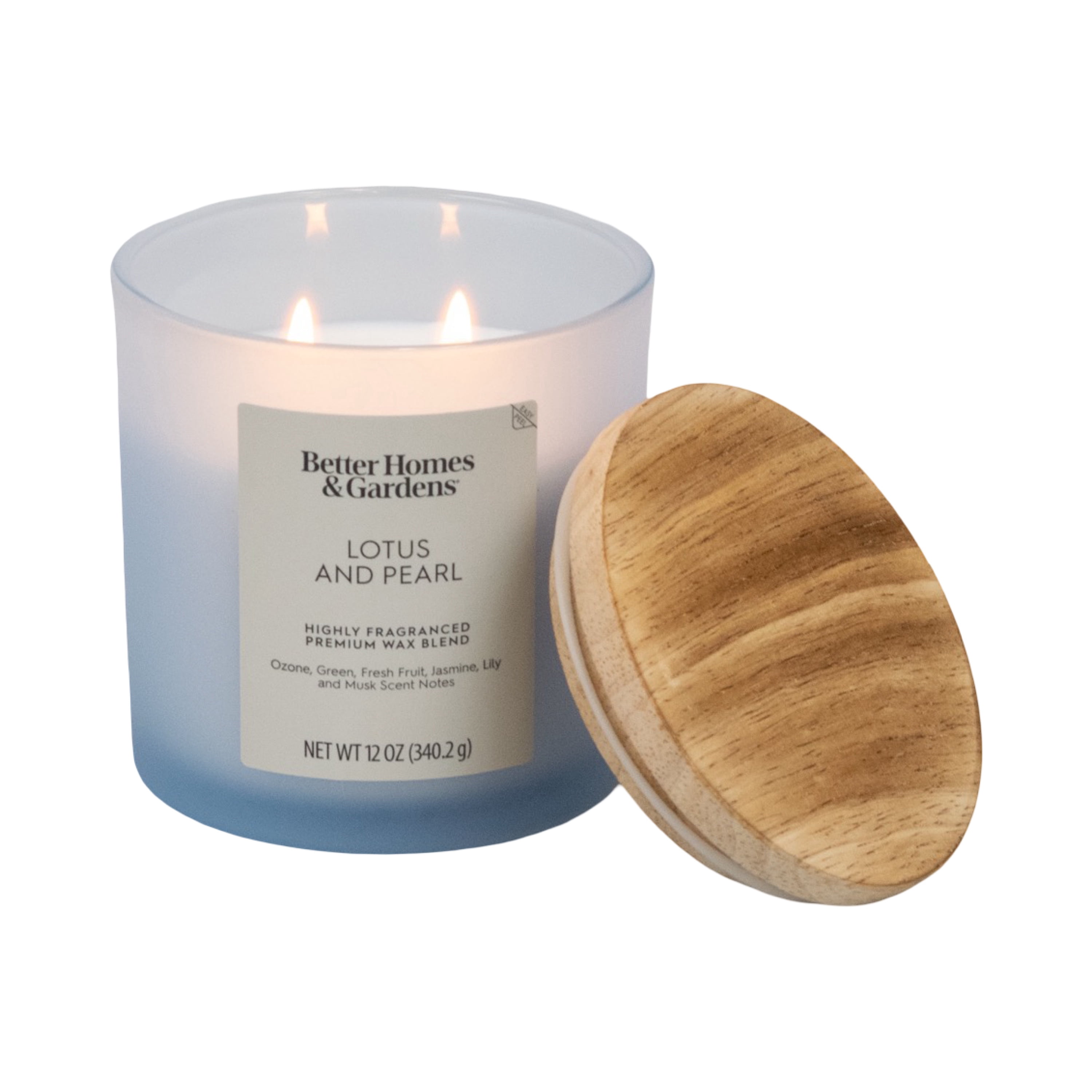Better Homes & Gardens Lotus and Pearl Scented 2-Wick Frosted Jar Candle, 12 oz