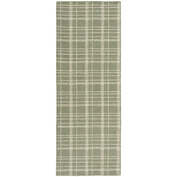 Better Homes & Gardens Lt Green Plaid Wool Indoor Runner Rug, 2'6"x7'