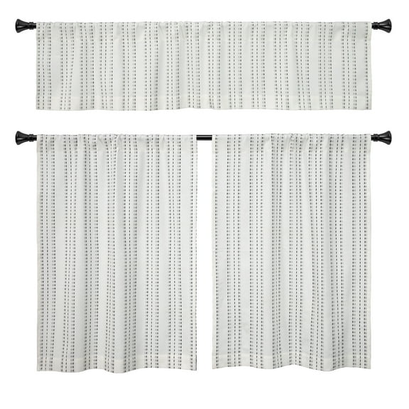 Better Homes & Gardens Luna 3-Piece Ivory/Black Pick Stitch Stripe Kitchen Curtain Set