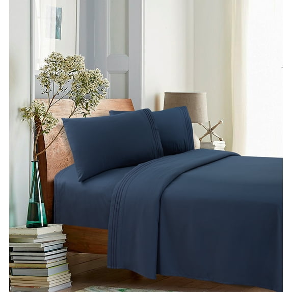 Better Homes & Gardens Luxury Microfiber Adult Bed Sheet Set, Washed Indigo, King, 4 Pieces