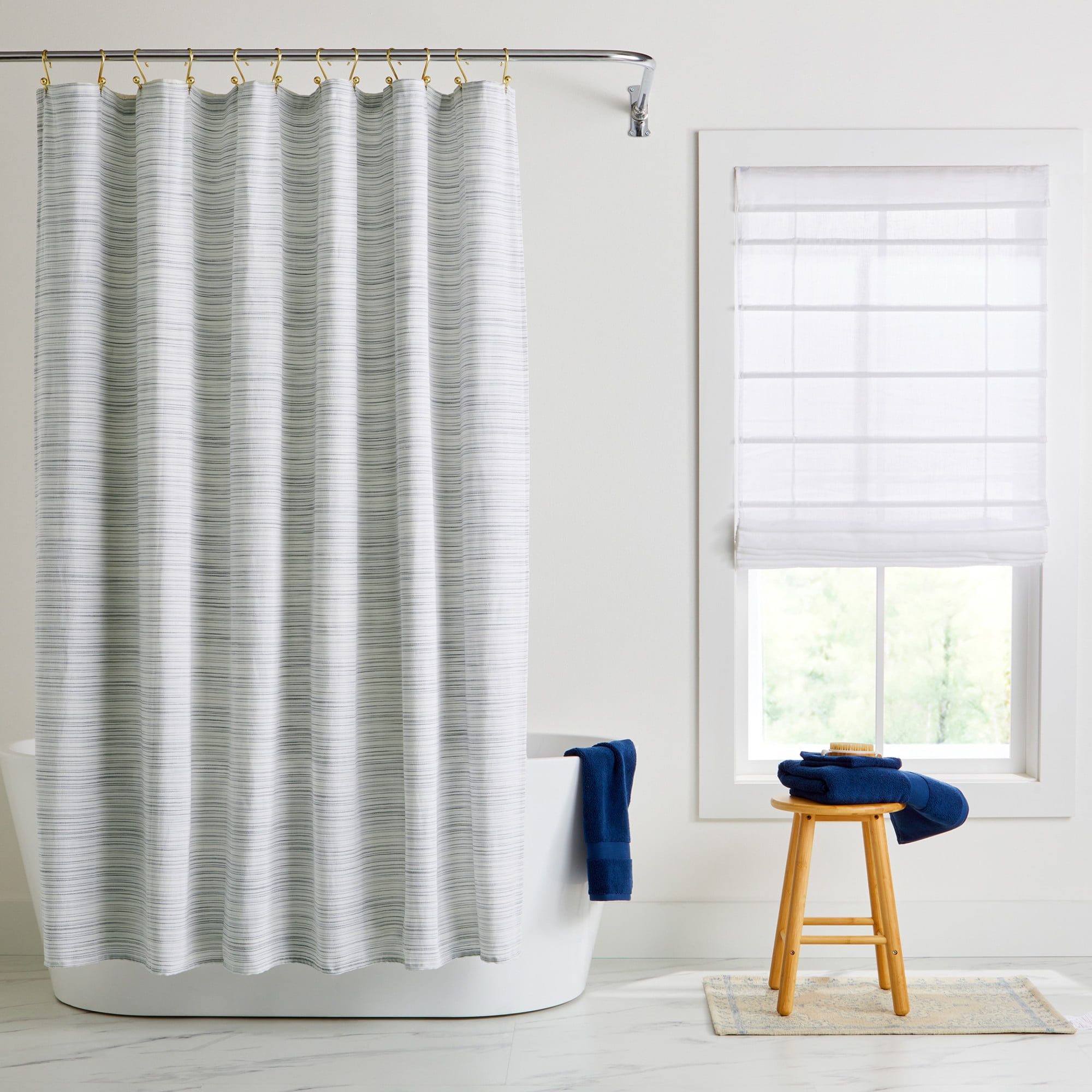 Better Homes & Gardens Mélange Stripe Shower Curtain, Blue, 64% BCI Cotton/36% Recycled Polyester, 72W x 72L, 1 Piece
