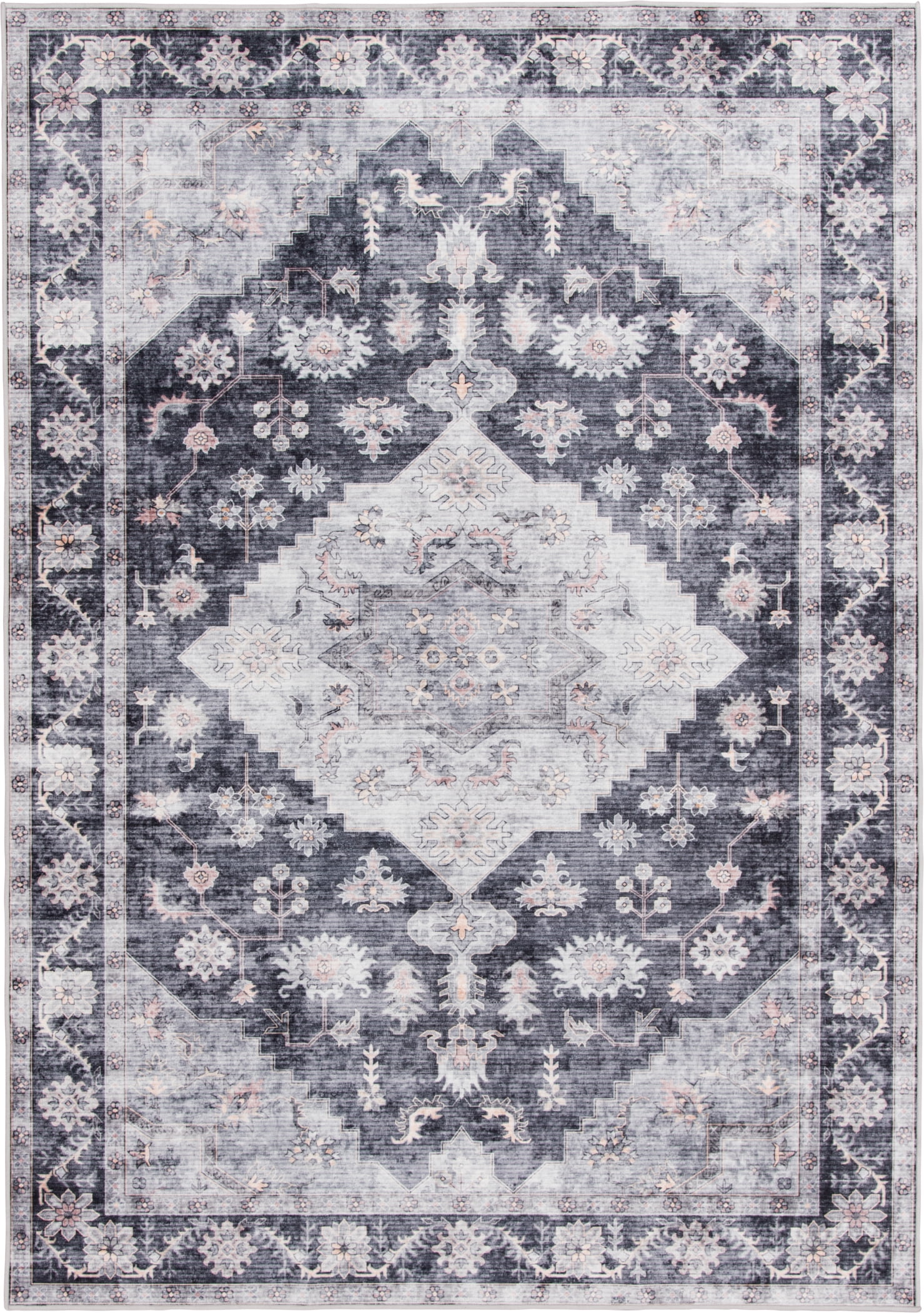 Better Homes & Gardens Washable Persian Area Rug, Gray, 7'2"x9'10"