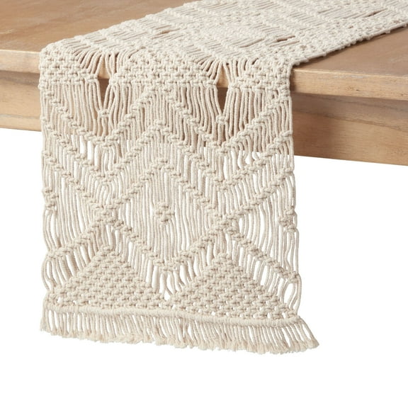 Better Homes & Gardens Macrame 90"x14" Machine Washable Natural 100% Cotton Table Runner