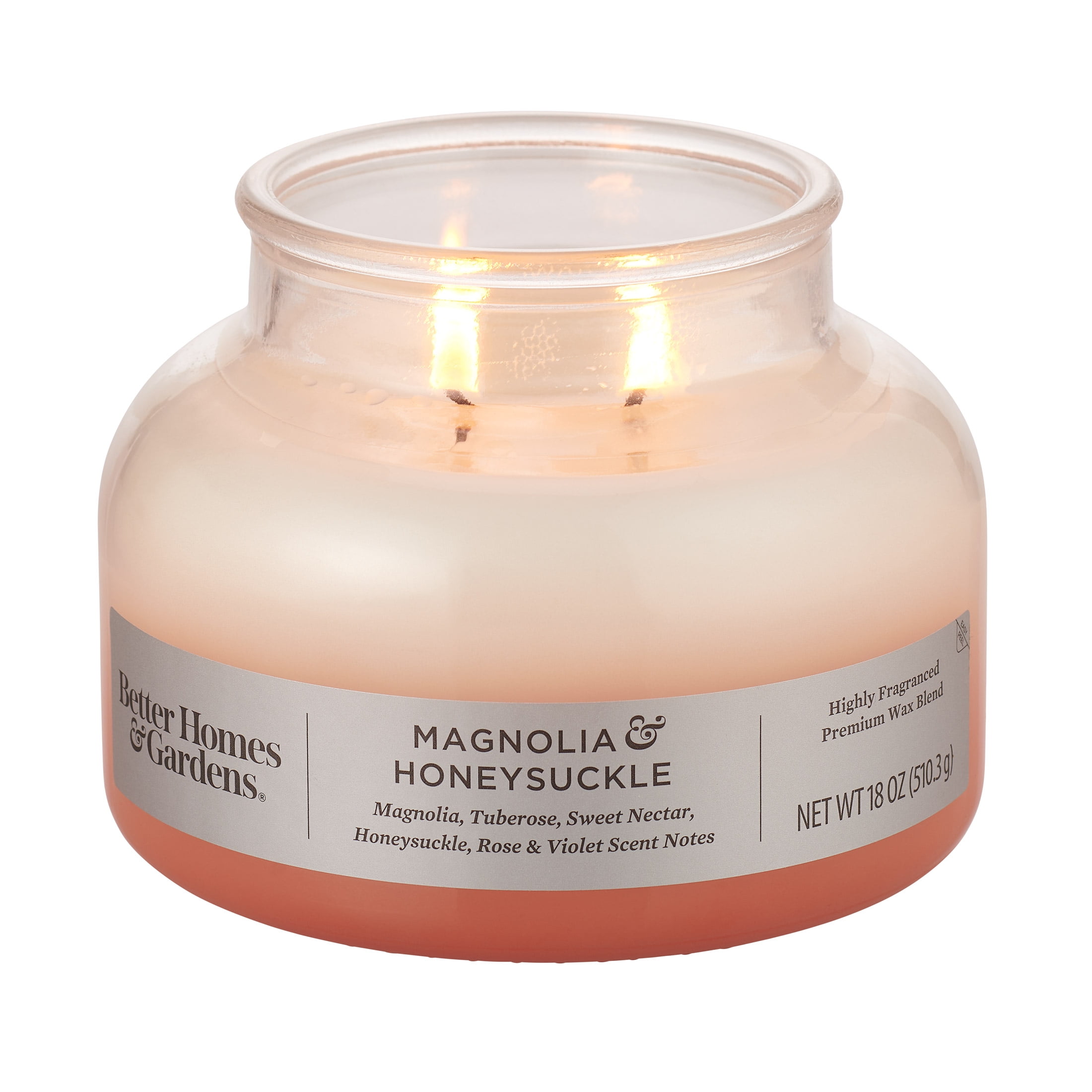 Better Homes & Gardens Magnolia & Honeysuckle Scented 2-Wick 18oz Ombre Bell Jar Candle