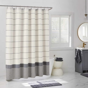 Better Homes & Gardens, Maison Stripe Shower Curtain Vanilla Dream/Rich Black, BCI Cotton, Recycled Poly, Polyester, 72 W x 72 L, 1 Piece
