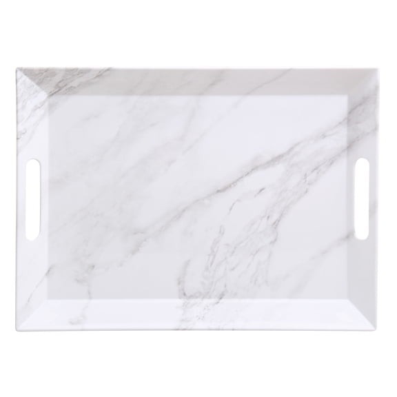 Better Homes & Gardens Marble Print Melamine Handled Rectangle Serving Tray, White