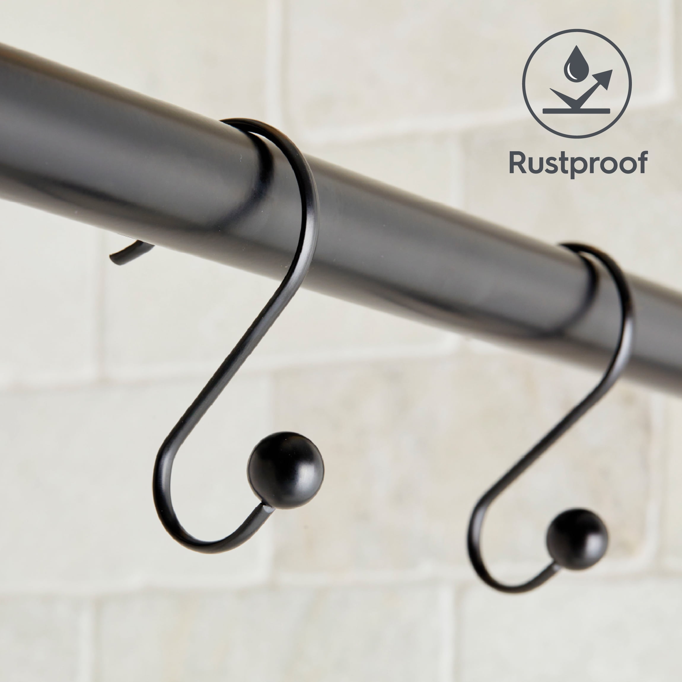 Better Homes & Gardens Matte Black Ball Rust-Proof Steel Shower Hooks, Set of 12