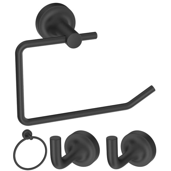 Better Homes & Gardens 3-Piece Matte Black Bathroom Hardware Set Towel Ring, Toilet Paper Holder & Robe Hook