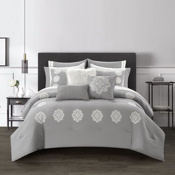 Better Homes & Gardens Medallion 12-Piece Silver Bed in a Bag Comforter Set with Sheets, Full, Polyester