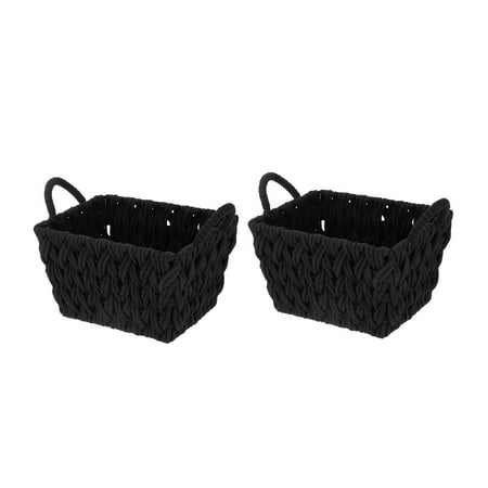 Better Homes & Gardens Medium Black Woven Rope Decorative Storage Basket, 2 Pack