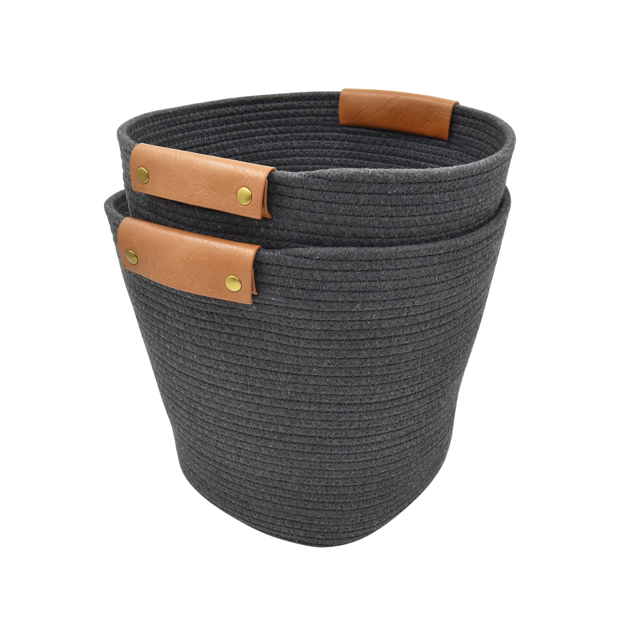 Better Homes & Gardens Medium Cotton Rope Basket, Gray, 2 Pieces