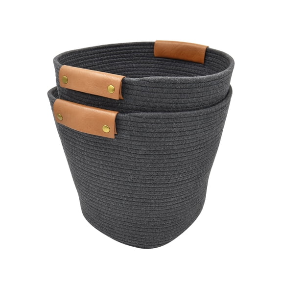 Better Homes & Gardens Medium Cotton Rope Basket, Gray, 2 Pieces