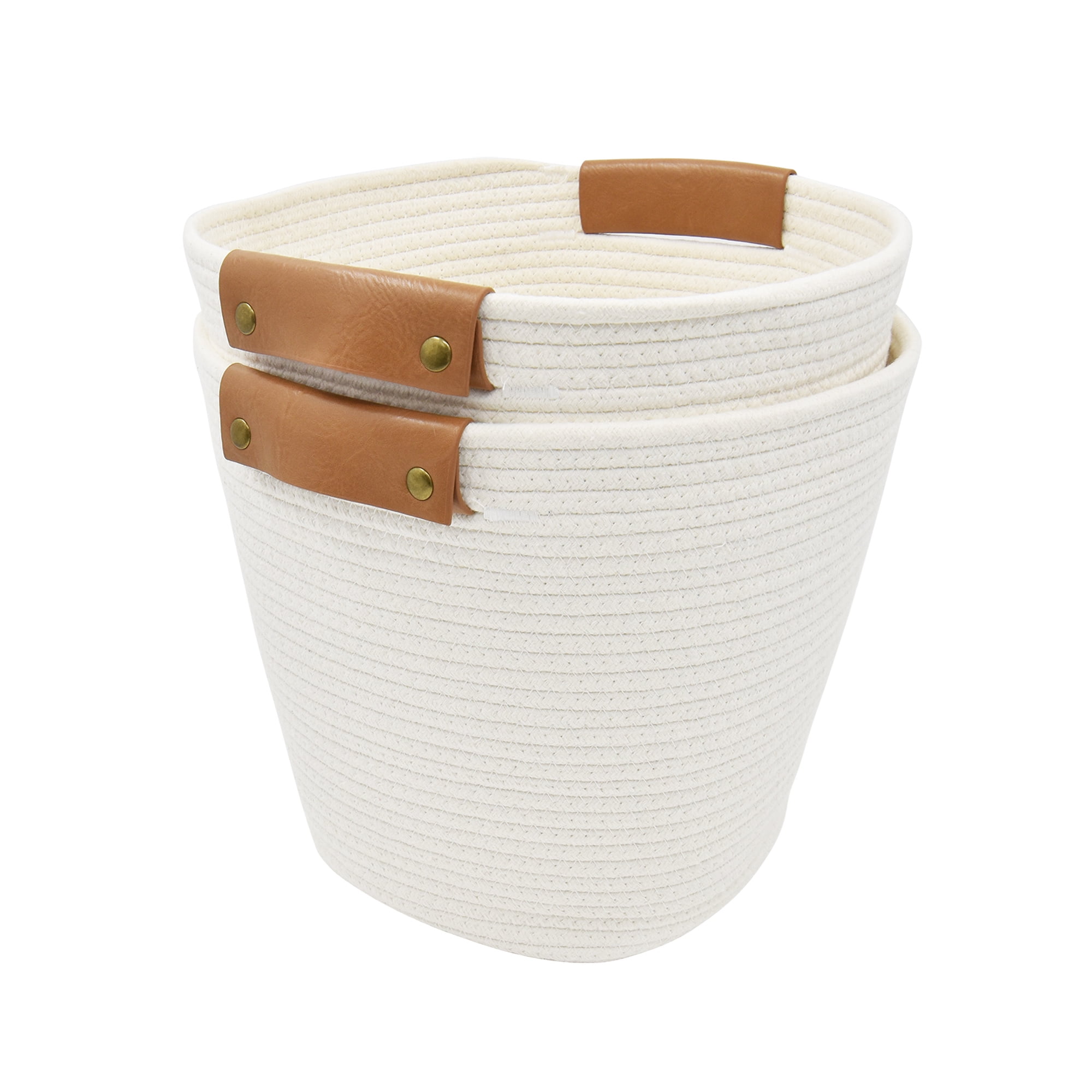 Better Homes & Gardens Medium Cotton Rope Basket, White, 2 Pieces