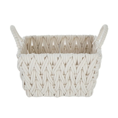 Better Homes & Gardens Medium White Woven Rope Decorative Storage Basket with Handles, 14.3 in x 11 in x 9 in