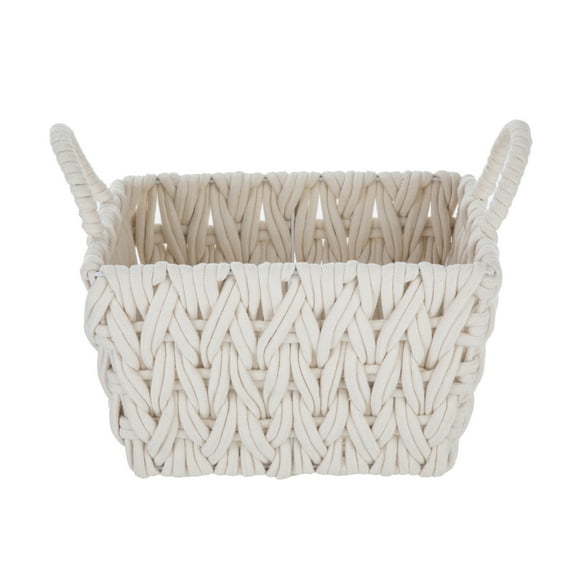 Better Homes & Gardens Medium White Woven Rope Decorative Storage Basket with Handles, 14.3 in x 11 in x 9 in