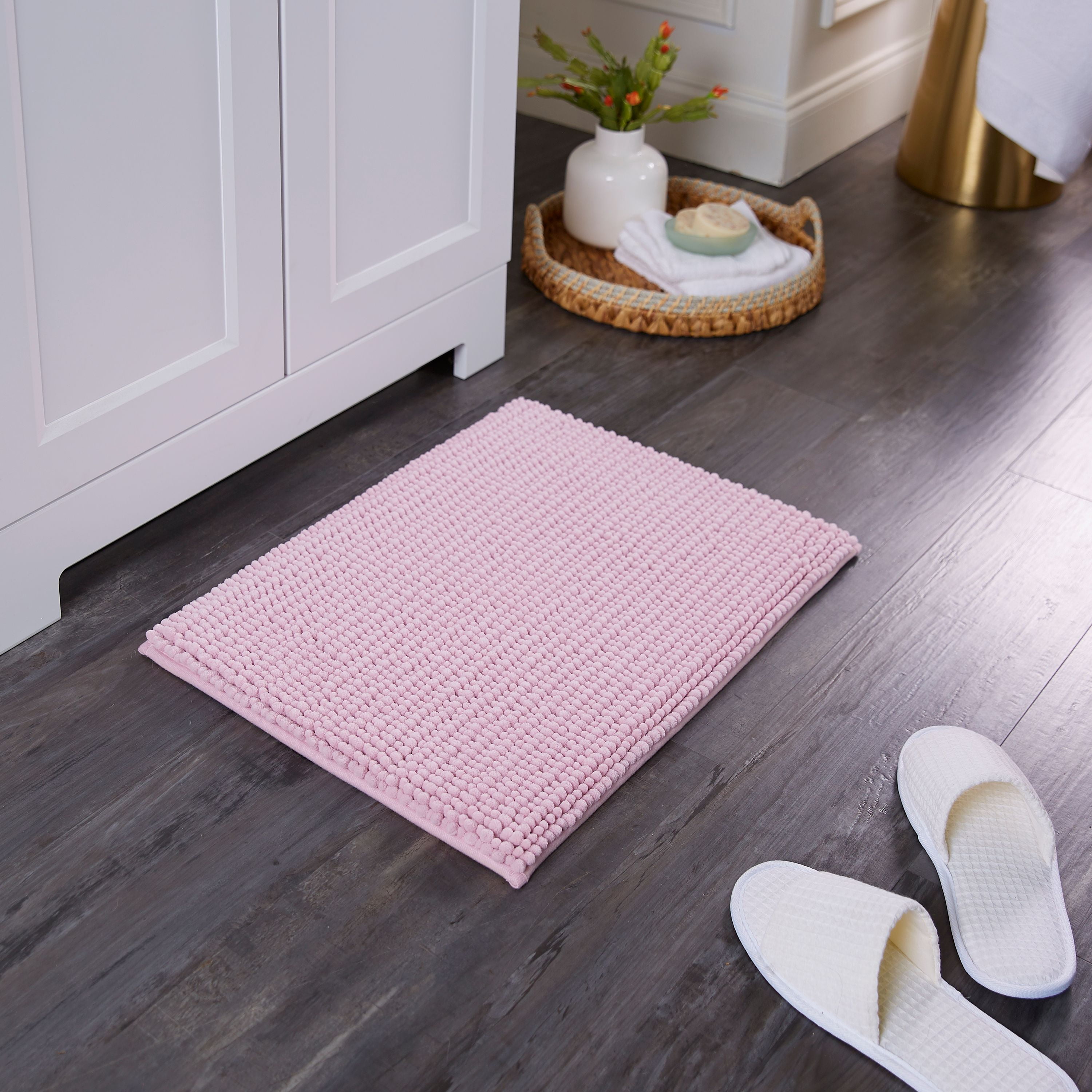Better Homes & Gardens Memory Foam Noodle Bath Mat, Mauve Splash, 17" x