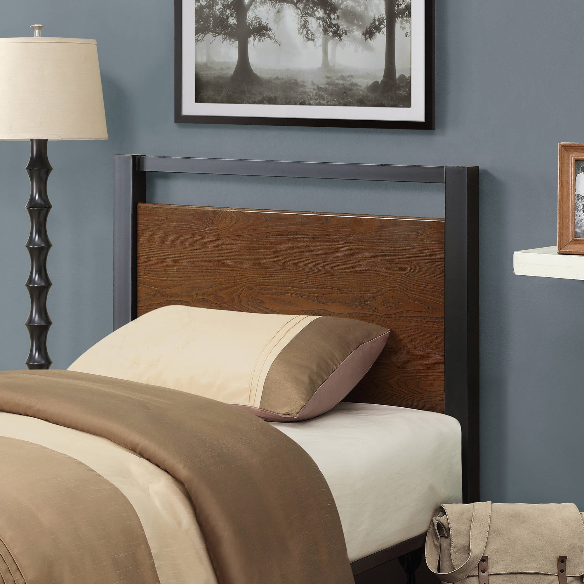 Better Homes & Gardens Mercer Twin Headboard, Warm Brown Finish