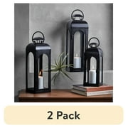 (2 pack) Better Homes & Gardens Metal Candle Holder Lantern, Black, Medium