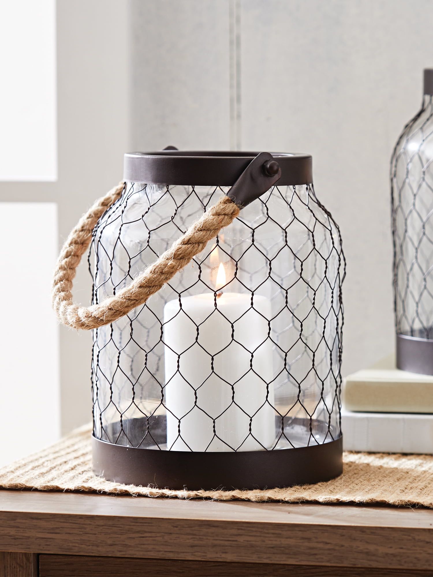 Better Homes & Gardens Metal Candle Holder Lantern with Rope, Bronze