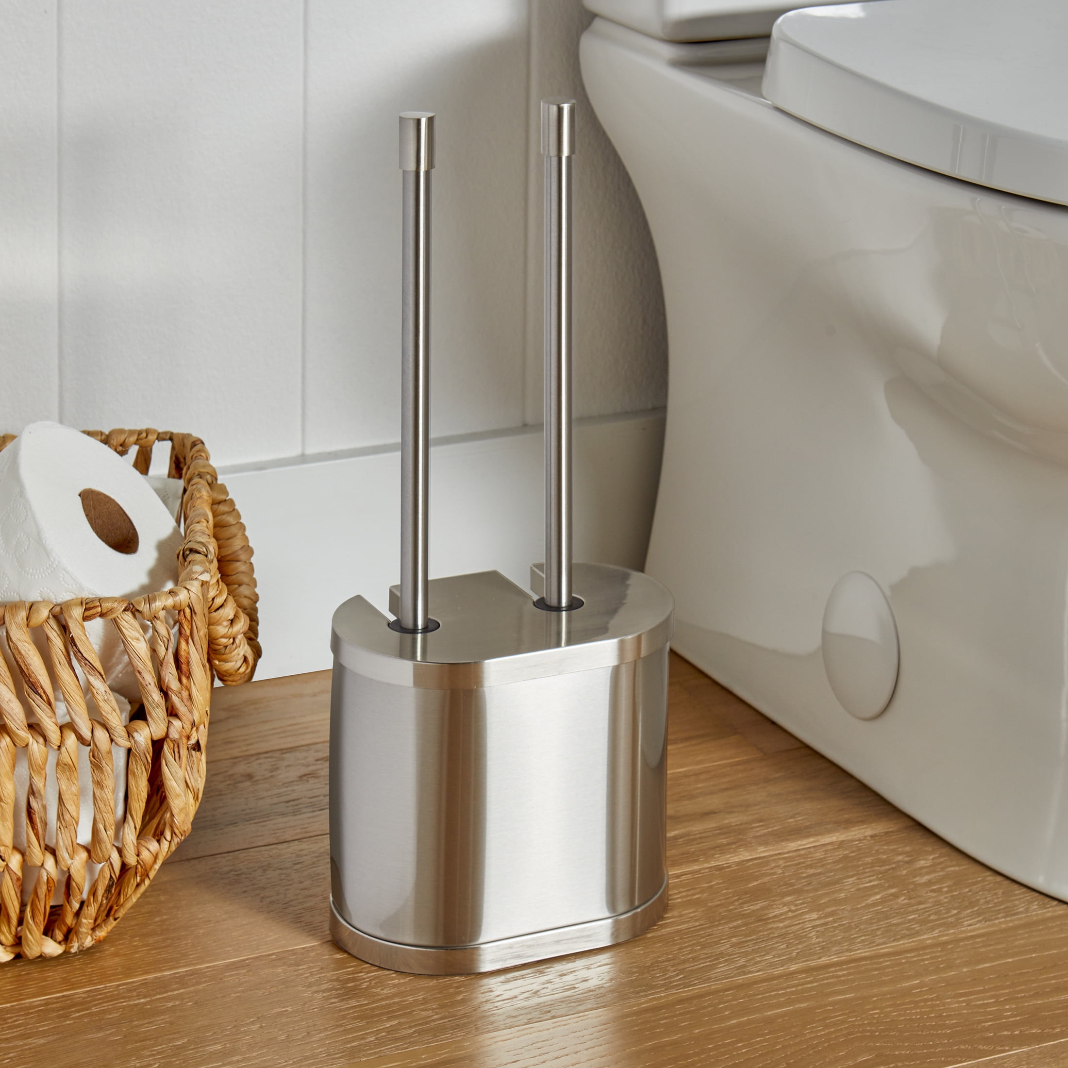 Better Homes & Gardens Metal Toilet Bowl Brush and Plunger Set, Brushed Nickel, Bowl Brush, Plunger and Holder