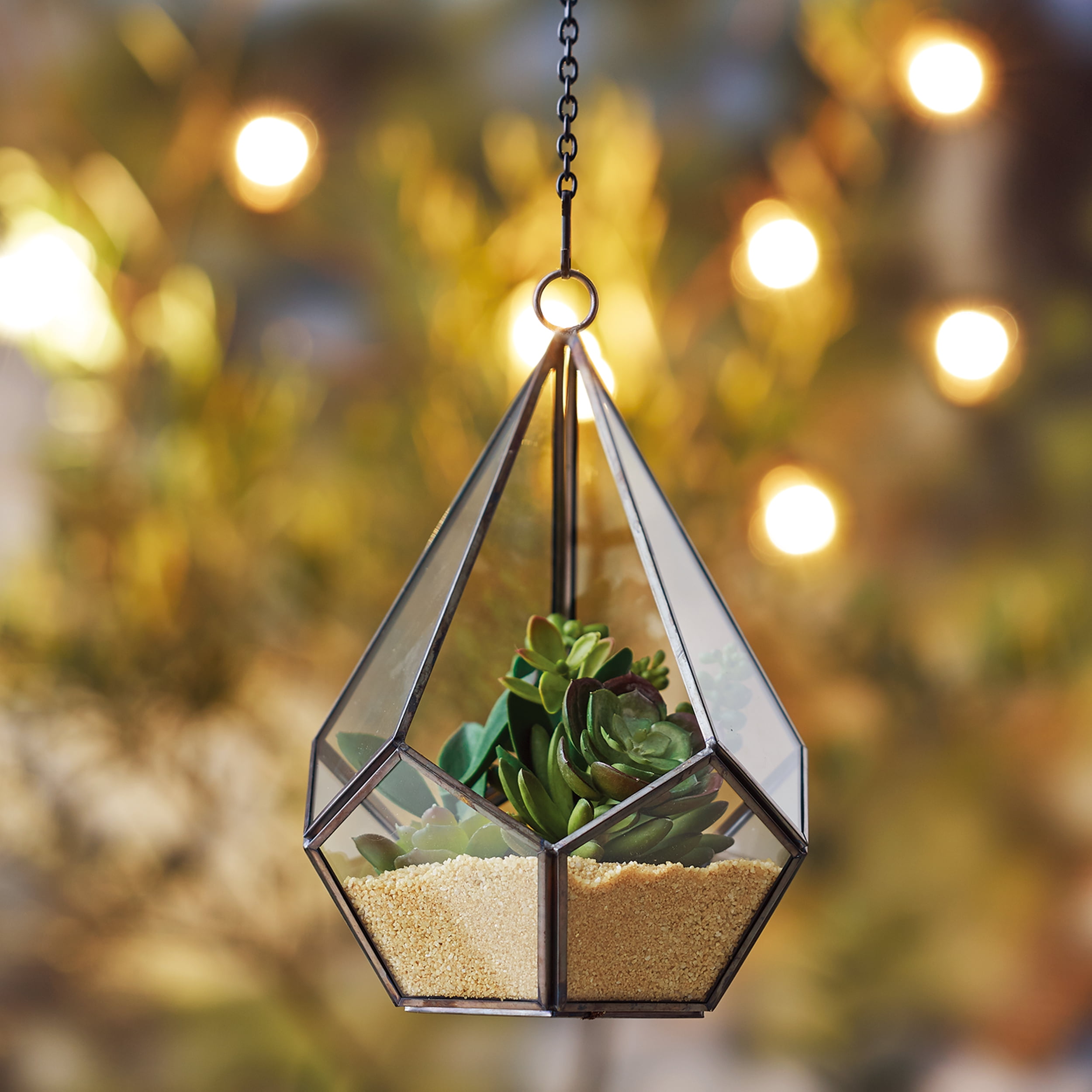 Better Homes & Gardens Metal and Glass Diamond shaped Hanging Terrarium, 6.2 in Dia x 8.9 in H