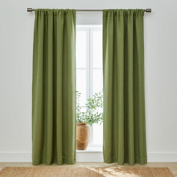 Better Homes & Gardens Micro Geo Blackout Woven Ladder Single Curtain Panel, 1-Piece, Dark Cilantro, 50" W x 84" L