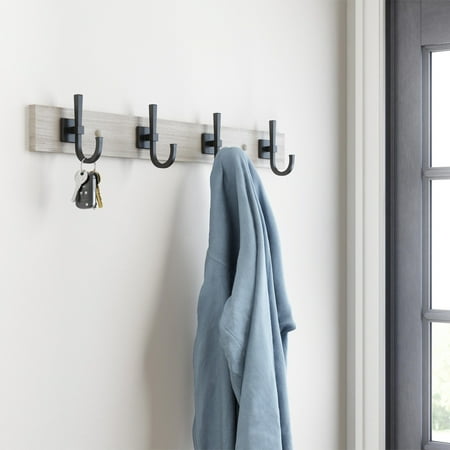 Better Homes & Gardens Miller 27" Wall Mounted Hook Rack, 4 Hooks, Rustic Gray & Matte Black