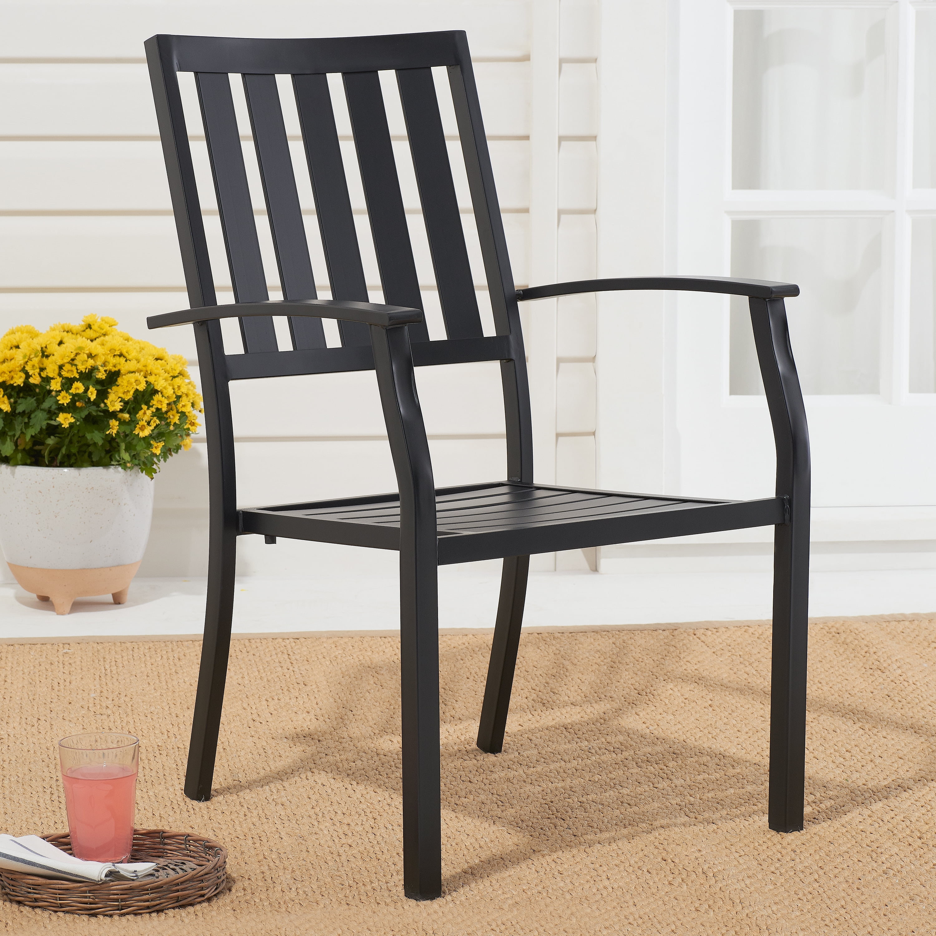 Better homes and gardens milport outdoor patio metal slat stacking dining arm chair deals