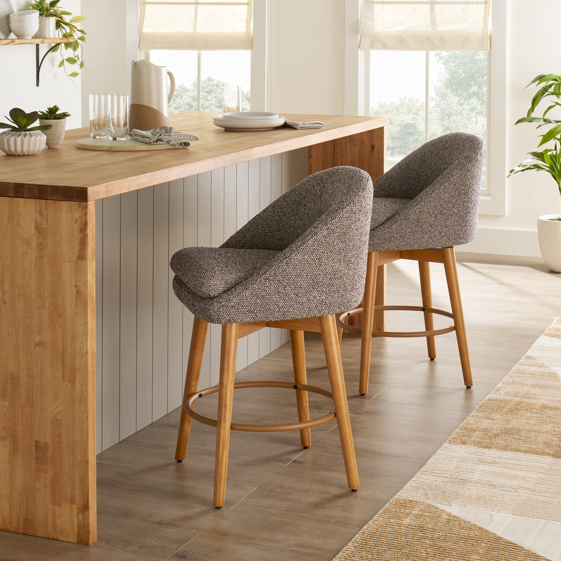 Better Homes & Gardens Mira Swivel Counter Stool, Truffle Brown & Light Honey, Set of 2