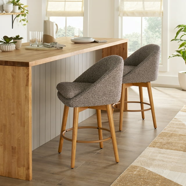 Better Homes & Gardens Mira Swivel Counter Stool, Truffle Brown & Light Honey, Set of 2