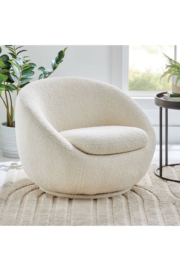 Mira Swivel Accent Chair, Cream Shearling