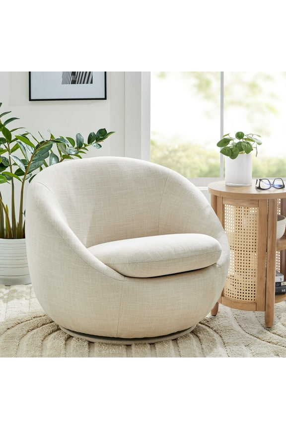 Mira Swivel Accent Chair, Cream Linen