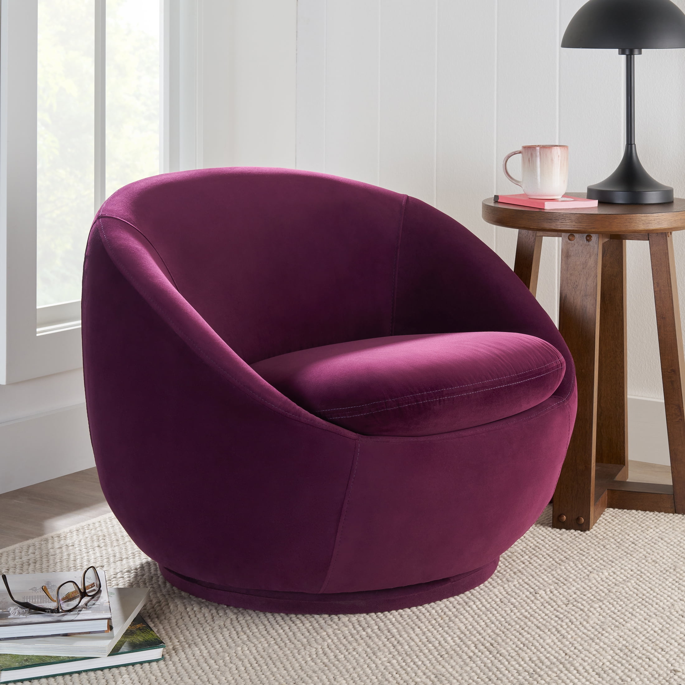 Better Homes & Gardens Mira Swivel Chair, Merlot Velvet  (图1)